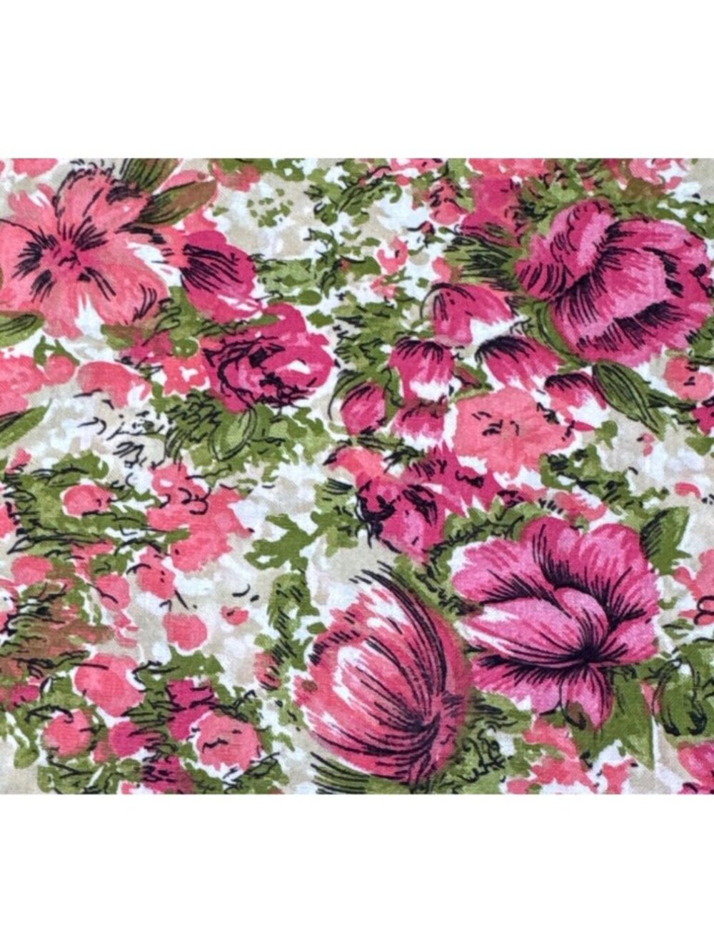 Floral Cotton Fabric 1/4 yard x 44" Pink & Green Flowers Sewing Crafts Quilting